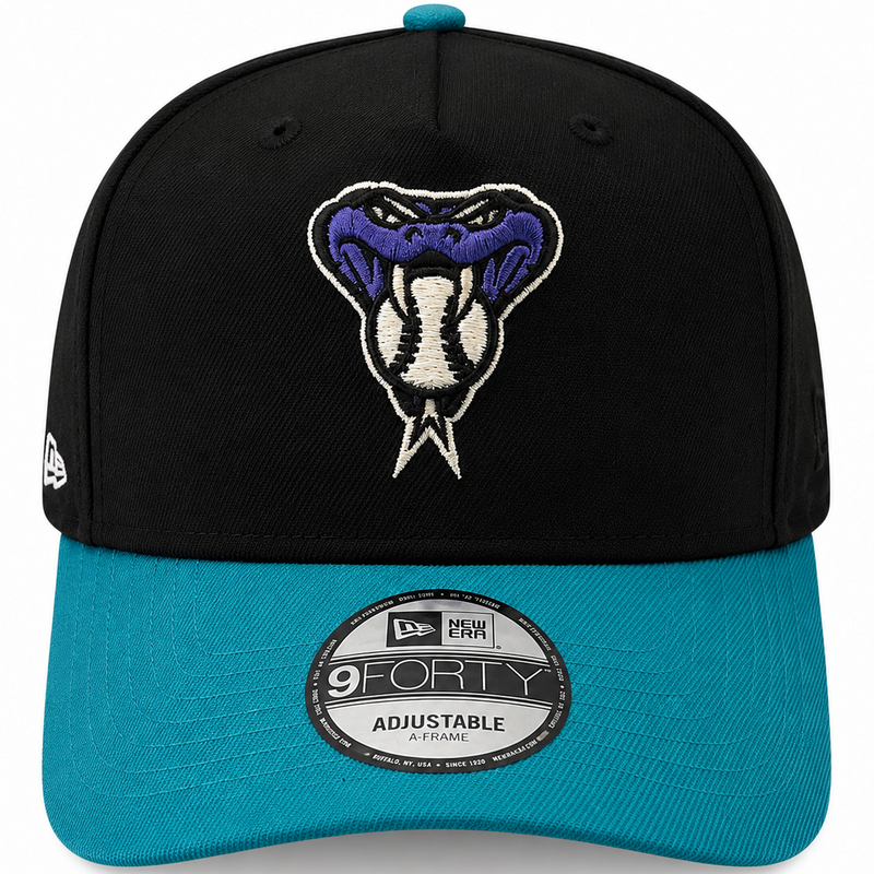 Diamondbacks black and teal A-Frame hat with 1998 Inaugural Season side patch - side view
