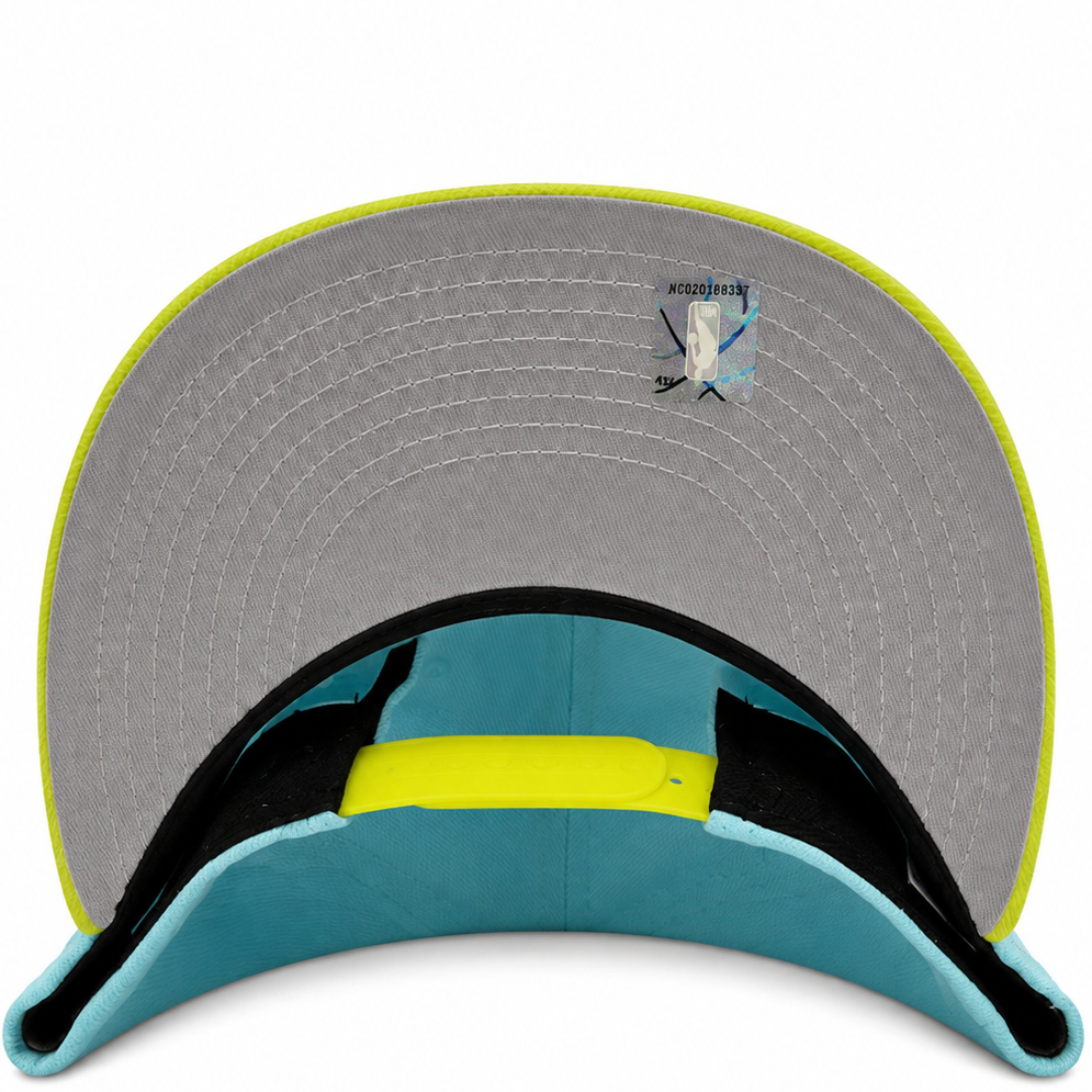Dodgers teal snapback with neon yellow brim - alternate view