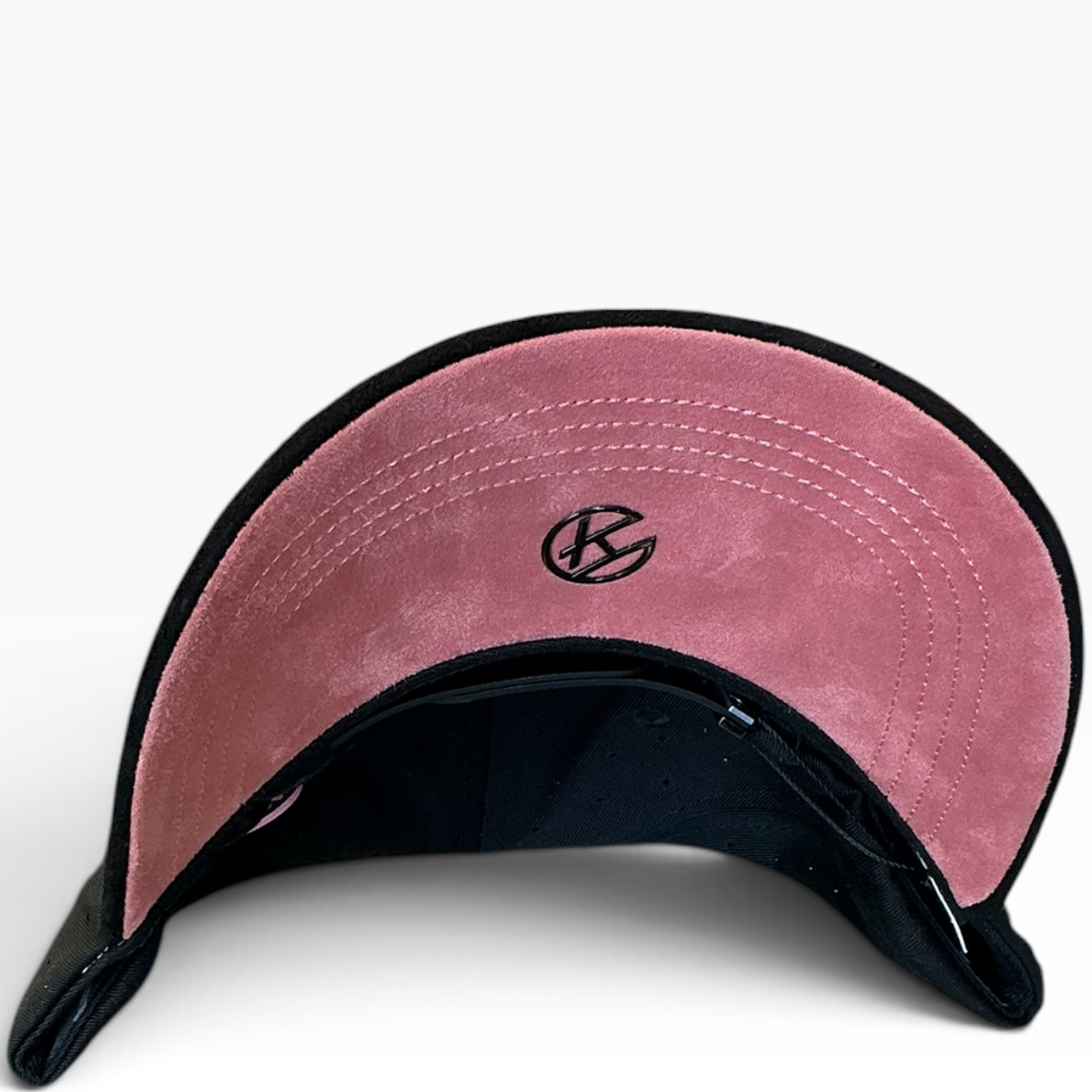 Black and pink LA star rhinestone snapback hat - front view