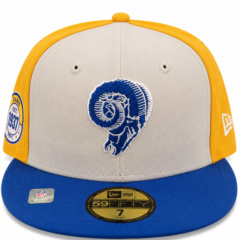 Los Angeles Rams Cream/Gold/Blue New Era 59FIFTY fitted hat - front view