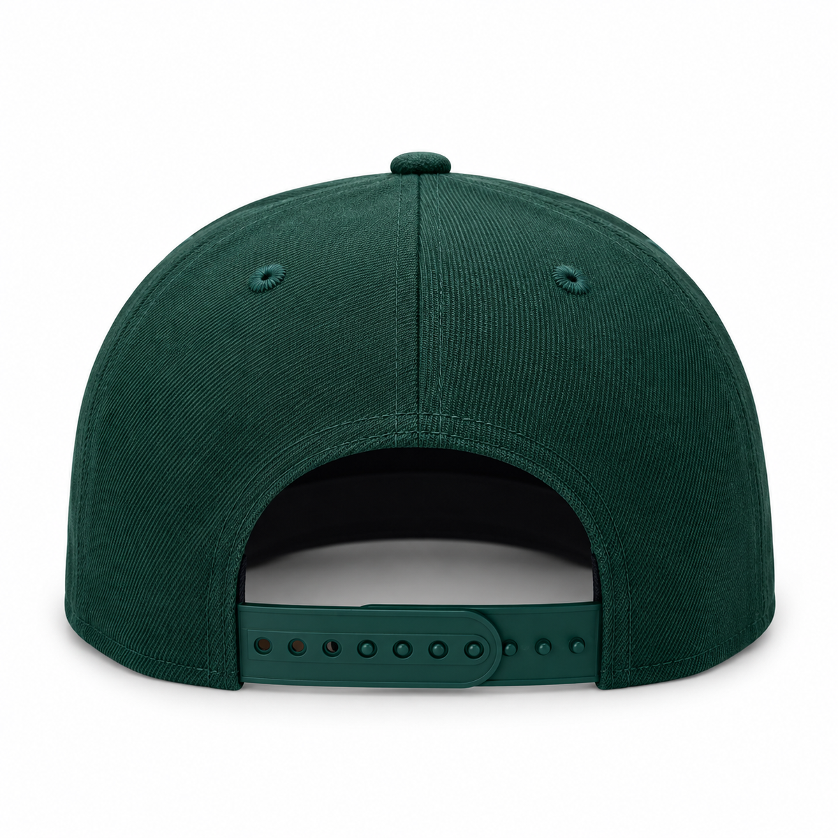 Green and gold snapback hat – back view with green snap closure